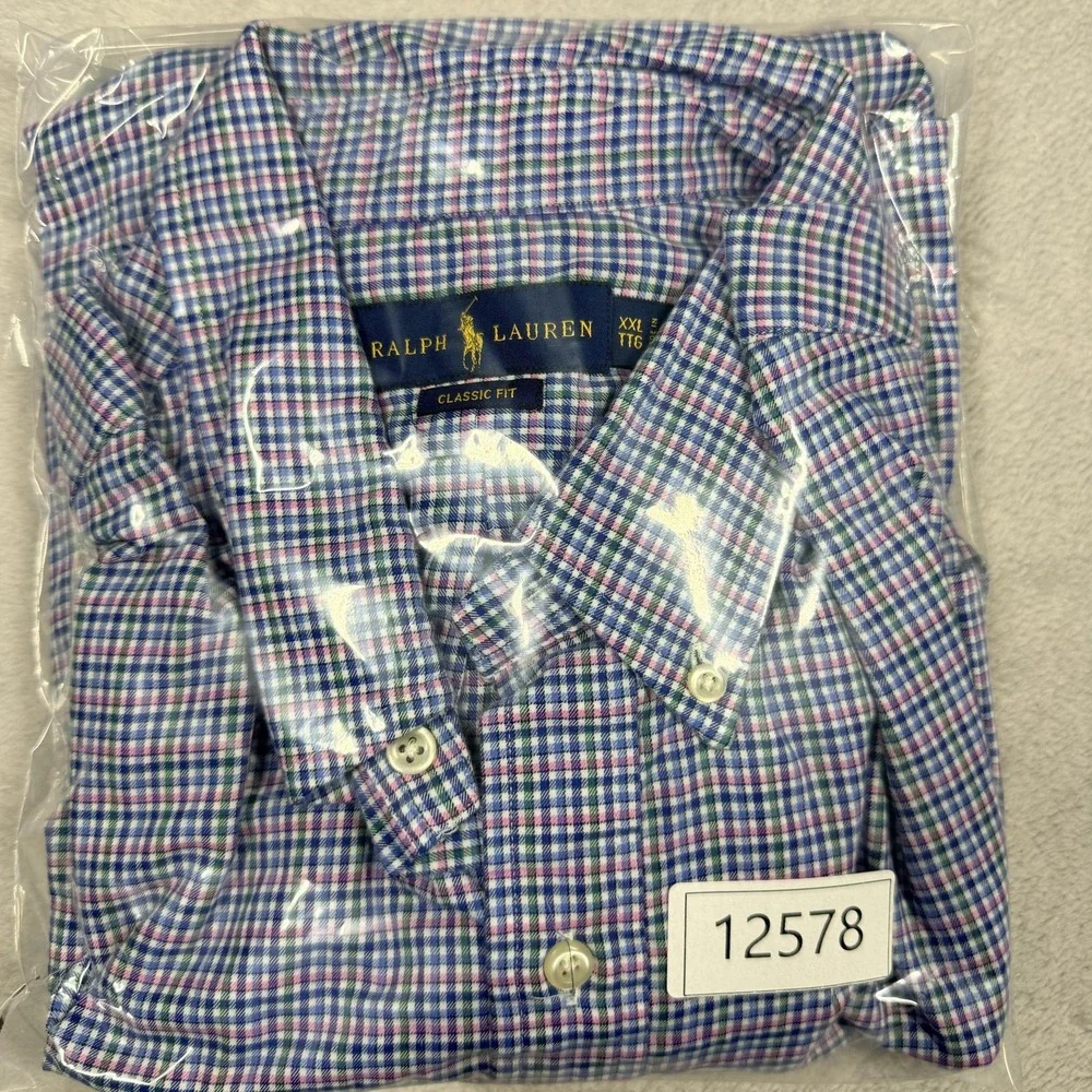Ralph Lauren Button Down Shirt Mens XXL Blue Green‎ Pink Plaid Classic Fit